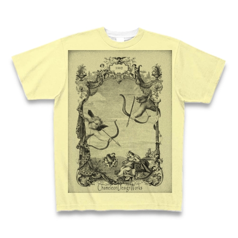 二人の天使たち(モノクロ、全面プリント) 全面プリントTシャツ (カスタード):二人の天使をモチーフにしたアーティスティックなTシャツです。(Tシャツ屋カメレオンデザインワークス) by グラフィックTシャツ、フォトTシャツ中心のTシャツ屋『カメレオンデザインワークス』:グラフィックTシャツ、フォトTシャツ中心のTシャツ屋です。
