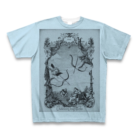 二人の天使たち(モノクロ、全面プリント) 全面プリントTシャツ (ライトブルー):二人の天使をモチーフにしたアーティスティックなTシャツです。(Tシャツ屋カメレオンデザインワークス) by グラフィックTシャツ、フォトTシャツ中心のTシャツ屋『カメレオンデザインワークス』:グラフィックTシャツ、フォトTシャツ中心のTシャツ屋です。