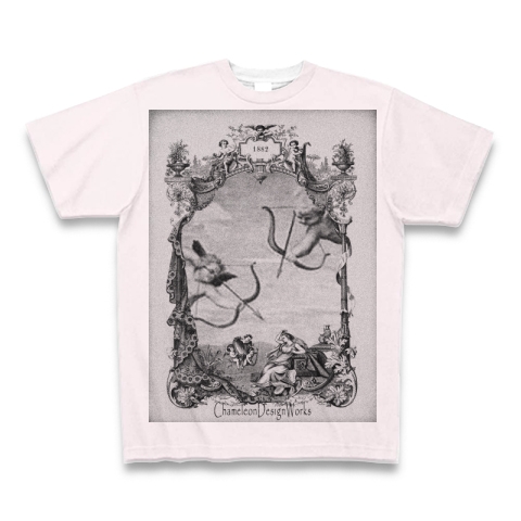 二人の天使たち(モノクロ、全面プリント) 全面プリントTシャツ (ライトピンク):二人の天使をモチーフにしたアーティスティックなTシャツです。(Tシャツ屋カメレオンデザインワークス) by グラフィックTシャツ、フォトTシャツ中心のTシャツ屋『カメレオンデザインワークス』:グラフィックTシャツ、フォトTシャツ中心のTシャツ屋です。