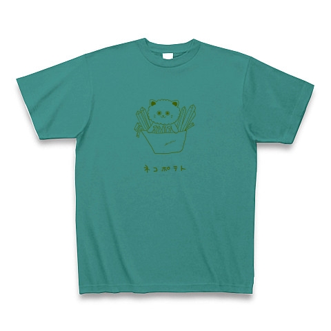 ポテト猫｜Tシャツ｜ピーコックグリーン