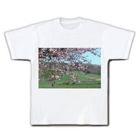 桜と馬｜Tシャツ｜ホワイト