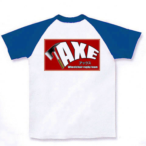アックス　ロゴTシャツ1｜ラグランTシャツ｜ホワイト×ロイヤルブルー