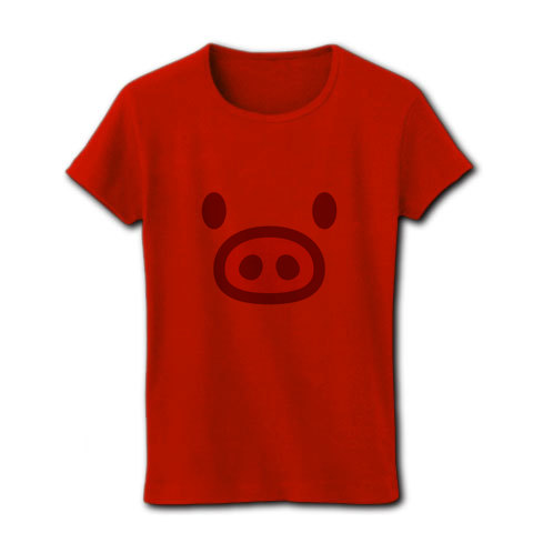 商品詳細 かわいい豚グッズ かわキャラシリーズ ブタちゃん顔 レディースtシャツ レッド デザインtシャツ通販clubt