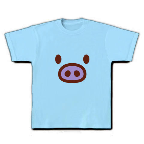 商品詳細 かわいい豚グッズ かわキャラシリーズ ブタちゃん顔 前面のみ Tシャツ ライトブルー デザインtシャツ通販clubt