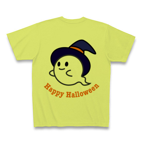 商品詳細 ハッピーハロウィン かわいいハロウィングッズ かわキャラシリーズ ハロウィンおばけ 両面ver Tシャツ ライトグリーン デザインtシャツ通販clubt