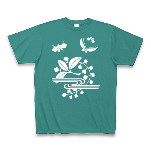 藤飛び蝶と枝藤に水｜Tシャツ Pure Color Print｜ピーコックグリーン