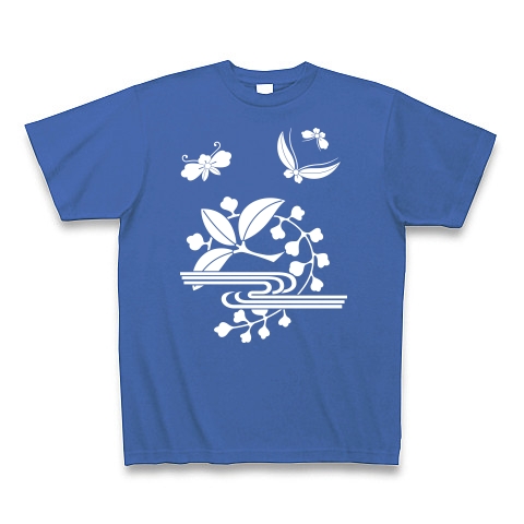藤飛び蝶と枝藤に水｜Tシャツ Pure Color Print｜ミディアムブルー