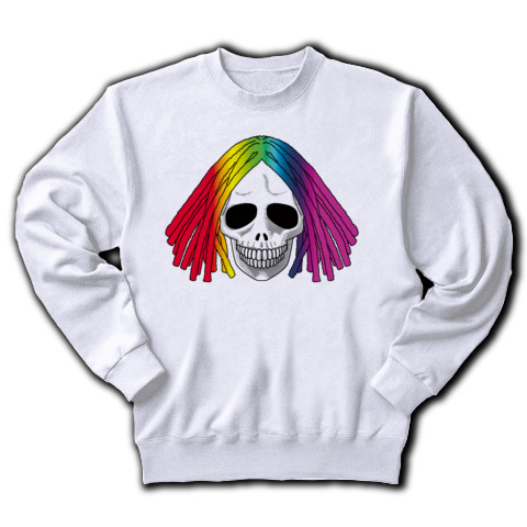 商品詳細 The Skull Smiley Dreadlocks Blond Rainbow スカルスマイリードレッドロックス レインボー ガイコツ ドクロ 虹 ヘアスタイル 髪型 トレーナー ホワイト デザインtシャツ通販clubt