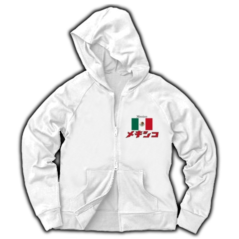 カタカナ国旗Tシャツ「メキシコ」｜ジップパーカー｜ホワイト