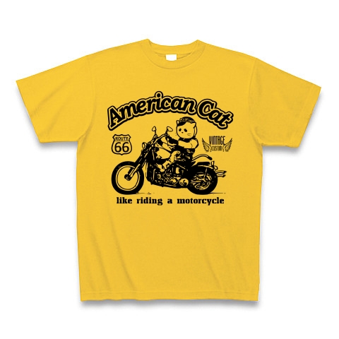 商品詳細 アメリカンキャット バイカー Tシャツ ゴールドイエロー デザインtシャツ通販clubt