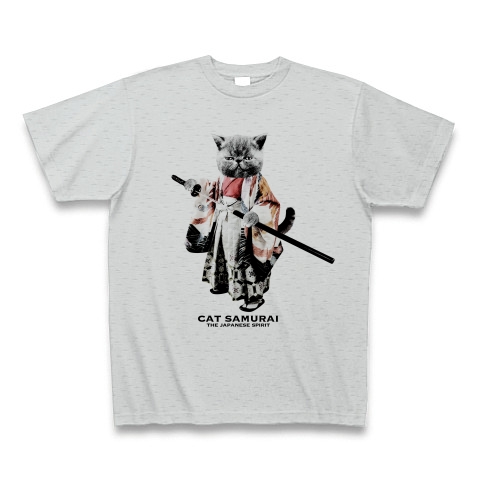 商品詳細 超斬新 超かっこいい 猫侍 Cat Samurai Tシャツ グレー デザインtシャツ通販clubt