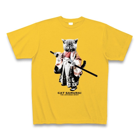 商品詳細 超斬新 超かっこいい 猫侍 Cat Samurai Tシャツ Pure Color Print ゴールドイエロー デザインtシャツ通販clubt