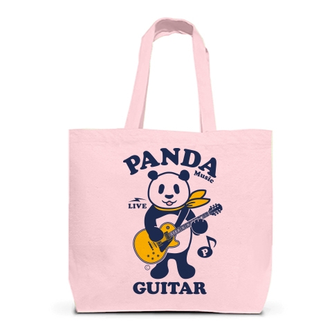 商品詳細 パンダ ギター 楽器 イラスト デザイン Tシャツ アニマル 音楽 動物 アイテム グッズ ギタリスト Guitar Music 楽器 演奏パンダ ギターを弾くパンダ 黄色いギター かわいいパンダイラスト 絵 オリジナル トートバッグl ライトピンク