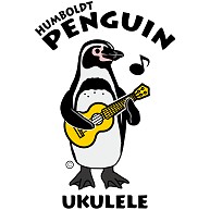 ペンギン・ウクレレ・ギター・PENGIN・イラスト・デザイン・Tシャツ・アニマル・フンボルトペンギン・楽器・演奏・動物・アイテム・グッズ・音符(おんぷ)UKULELE｜レディースTシャツ｜ホワイト