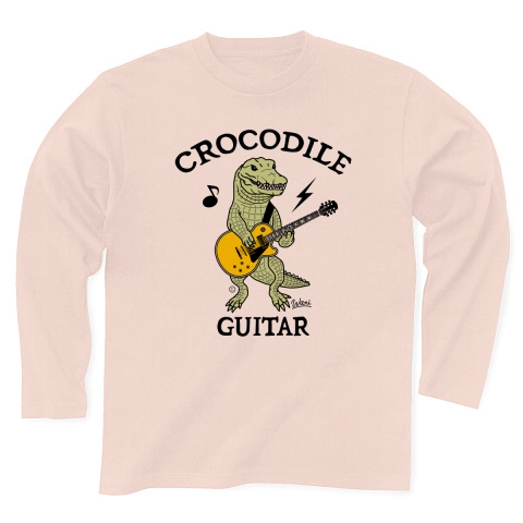 商品詳細 ワニ ギター クロコダイル Crocodile イリエワニ 鰐 音楽 演奏 楽器 爬虫類 ペット 絵 デザイン イラスト Tシャツ グッズ アニマル かわいい Guitar オリジナル C 長袖tシャツ ライトピンク デザインtシャツ通販clubt