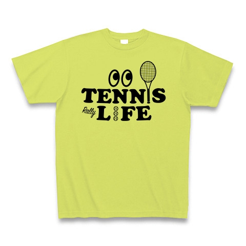 商品詳細 テニス Tennis ライフ 目玉 文字 アイテム デザイン ラケット ガット イラスト スポーツ Tシャツ サーブ 男子 女子 かっこいい かわいい 選手 画像 ボール 王子 応援 Tシャツ ライトグリーン デザインtシャツ通販clubt