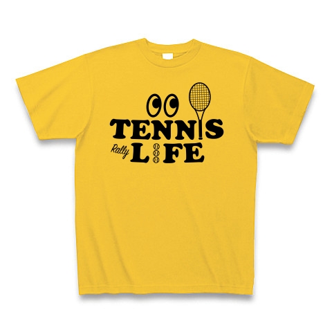 商品詳細 テニス Tennis ライフ 目玉 文字 アイテム デザイン ラケット ガット イラスト スポーツ Tシャツ サーブ 男子 女子 かっこいい かわいい 選手 画像 ボール 王子 応援 Tシャツ ゴールドイエロー デザインtシャツ通販clubt