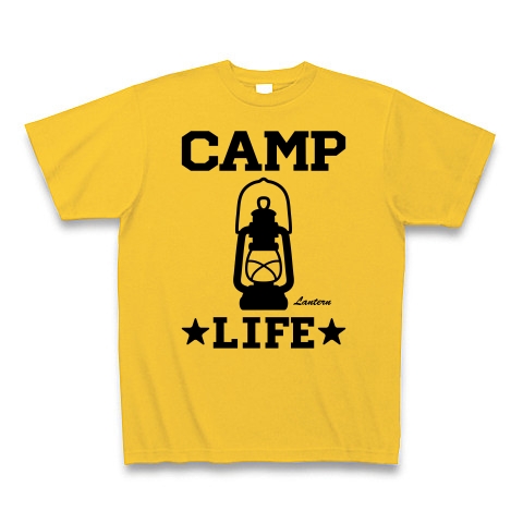 商品詳細 キャンプ ランタン 照明器具 グッズ Camp 野外 ランプ イラスト シルエット 照らす Camping デザイン アウトドア キャンプ場 ソロキャンプ 個人キャンプ 家族キャンプ アウトドア Tシャツ ゴールドイエロー デザインtシャツ通販clubt