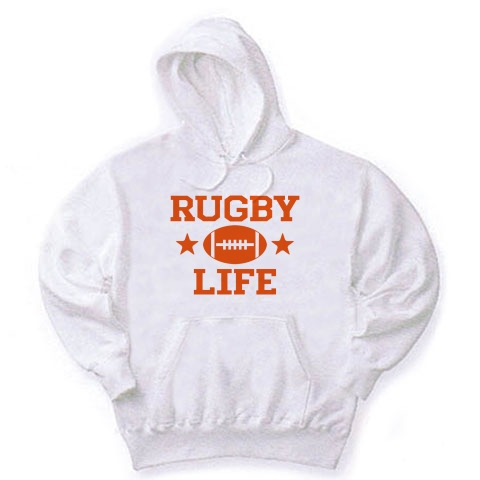 商品詳細 ラグビー Rugby ライフ オレンジ グッズ アイテム デザイン 楕円形ボール イラスト スポーツ Tシャツ 男子 女子 かっこいい かわいい 選手 画像 応援 ラガーマン インゴール ラグビーユニオン ラグビーリーグ パーカー ホワイト