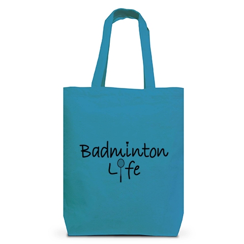 商品詳細 バドミントン Badminton 文字 スポーツライフ ラリー デザイン Tシャツ スポーツ かっこいい かわいい 女子 男子 羽球 シャトル スマッシュ ラケット イラスト プレーヤー 選手 トートバッグm ターコイズ デザインtシャツ通販clubt