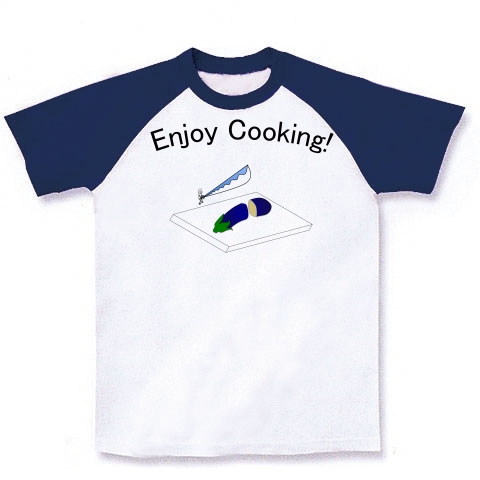 Enjoy cooking!｜ラグランTシャツ｜ホワイト×ネイビー