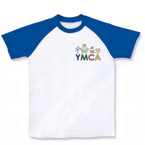 岡山YMCAキャラクターシャツ｜ラグランTシャツ｜ホワイト×ロイヤルブルー