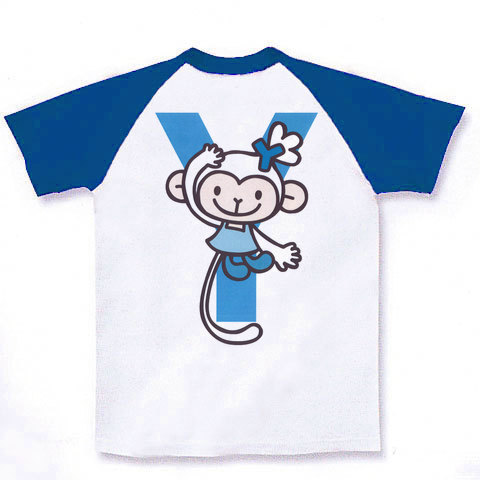 岡山YMCAキャラクターシャツ｜ラグランTシャツ｜ホワイト×ロイヤルブルー