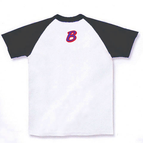 「B」アメリカンポップ｜ラグランTシャツ｜ホワイト×ブラック