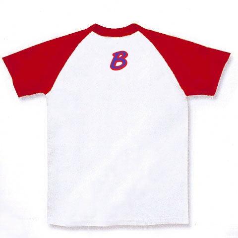 「B」アメリカンポップ｜ラグランTシャツ｜ホワイト×レッド