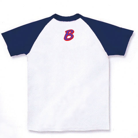 「B」アメリカンポップ｜ラグランTシャツ｜ホワイト×ネイビー