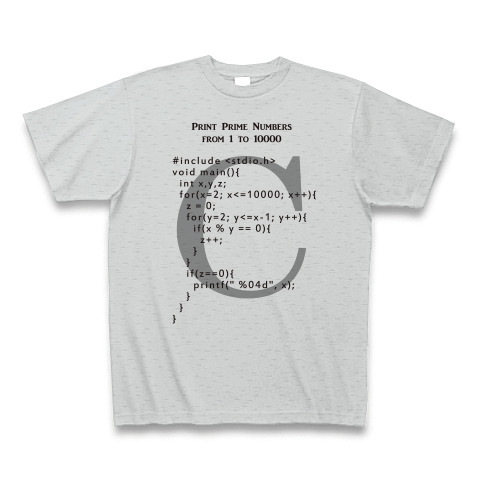 素数を求めるC言語プログラム｜Tシャツ｜グレー