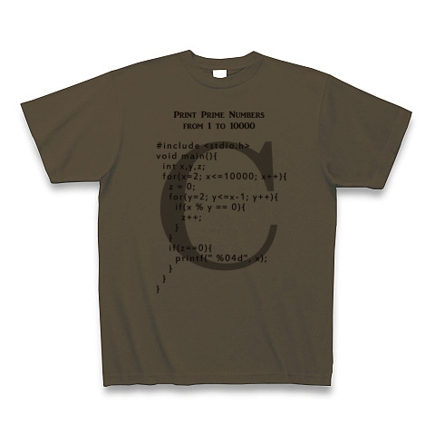 素数を求めるC言語プログラム｜Tシャツ｜オリーブ