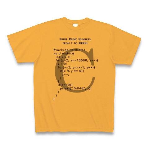素数を求めるC言語プログラム｜Tシャツ｜コーラルオレンジ