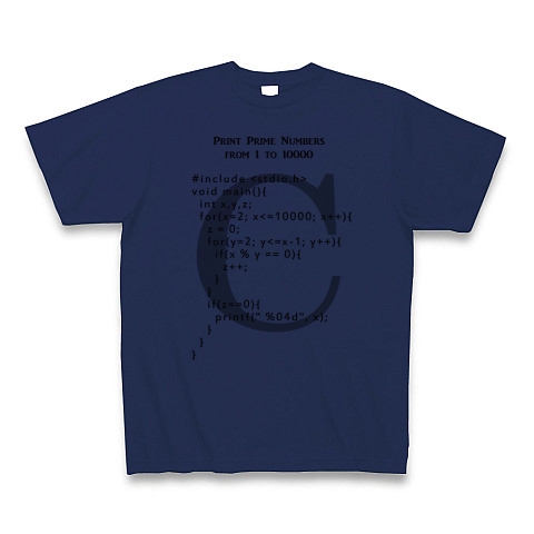 素数を求めるC言語プログラム｜Tシャツ｜ジャパンブルー