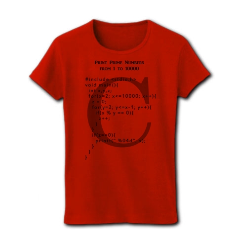素数を求めるC言語プログラム｜レディースTシャツ｜レッド