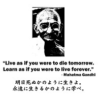 名言Ｔシャツ：ガンジーの名言「明日死ぬかのように生きよ、永遠に生きるかのように学べ」_黒
