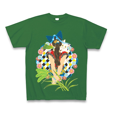 商品詳細 ポニーテールと猫耳カラフル Tシャツ Pure Color Print グリーン デザインtシャツ通販clubt