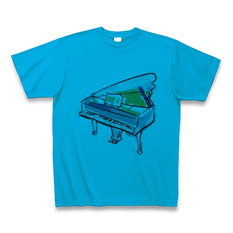 商品詳細 可愛いピアノの水彩イラスト Tシャツ ターコイズ デザインtシャツ通販clubt