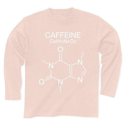 CAFFEINE C8H10N4O2 -カフェイン-白ロゴ長袖Tシャツ｜長袖Tシャツ Pure Color Print｜ライトピンク