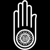 Jainism-ジャイナ教のシンボルの手-白ロゴTシャツ