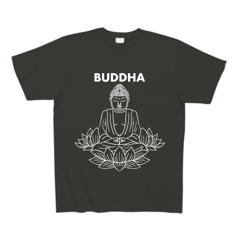 BUDDHA-仏像-白ロゴTシャツ｜Tシャツ Pure Color Print｜スモークブラック