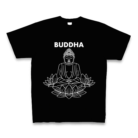 BUDDHA-仏像-白ロゴTシャツ｜Tシャツ Pure Color Print｜ブラック