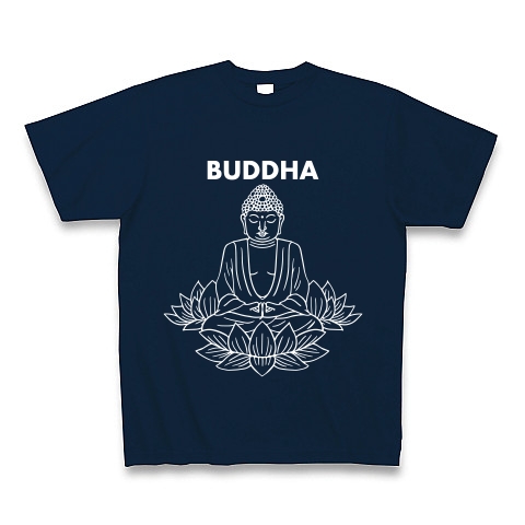 BUDDHA-仏像-白ロゴTシャツ｜Tシャツ Pure Color Print｜ネイビー