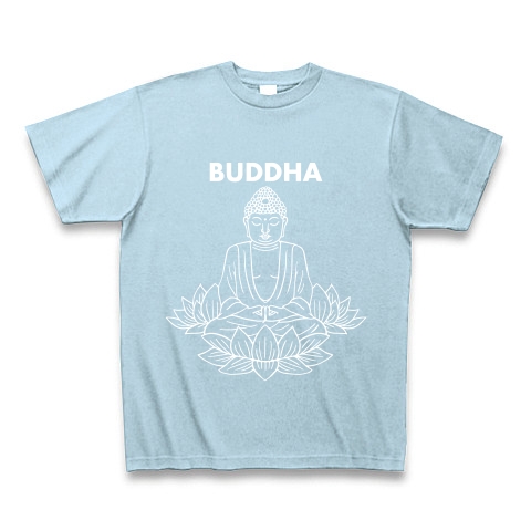 BUDDHA-仏像-白ロゴTシャツ｜Tシャツ Pure Color Print｜ライトブルー