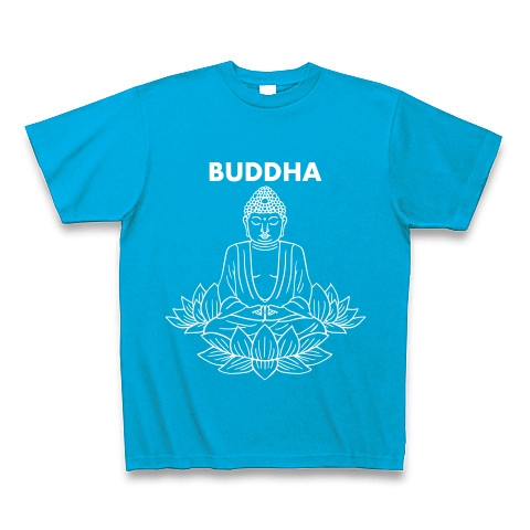 BUDDHA-仏像-白ロゴTシャツ｜Tシャツ Pure Color Print｜ターコイズ