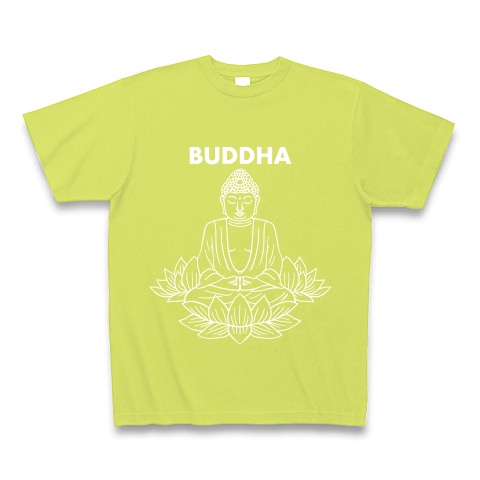 BUDDHA-仏像-白ロゴTシャツ｜Tシャツ Pure Color Print｜ライトグリーン