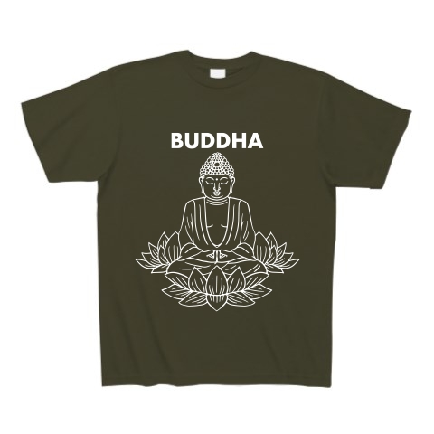 BUDDHA-仏像-白ロゴTシャツ｜Tシャツ Pure Color Print｜アーミーグリーン