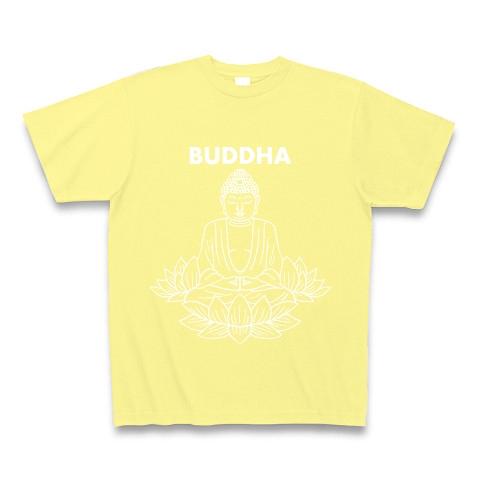 BUDDHA-仏像-白ロゴTシャツ｜Tシャツ Pure Color Print｜ライトイエロー