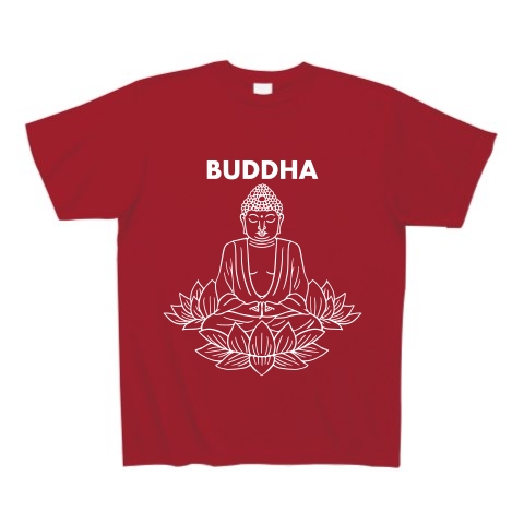BUDDHA-仏像-白ロゴTシャツ｜Tシャツ Pure Color Print｜ガーネットレッド