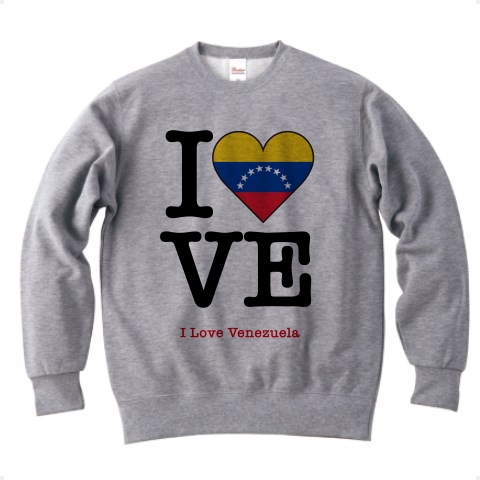 商品詳細 ベネズエラの国旗をハート型にデザインしたアイラブベネズエラ ベネズエラを愛してる トレーナー グレー デザインtシャツ通販clubt